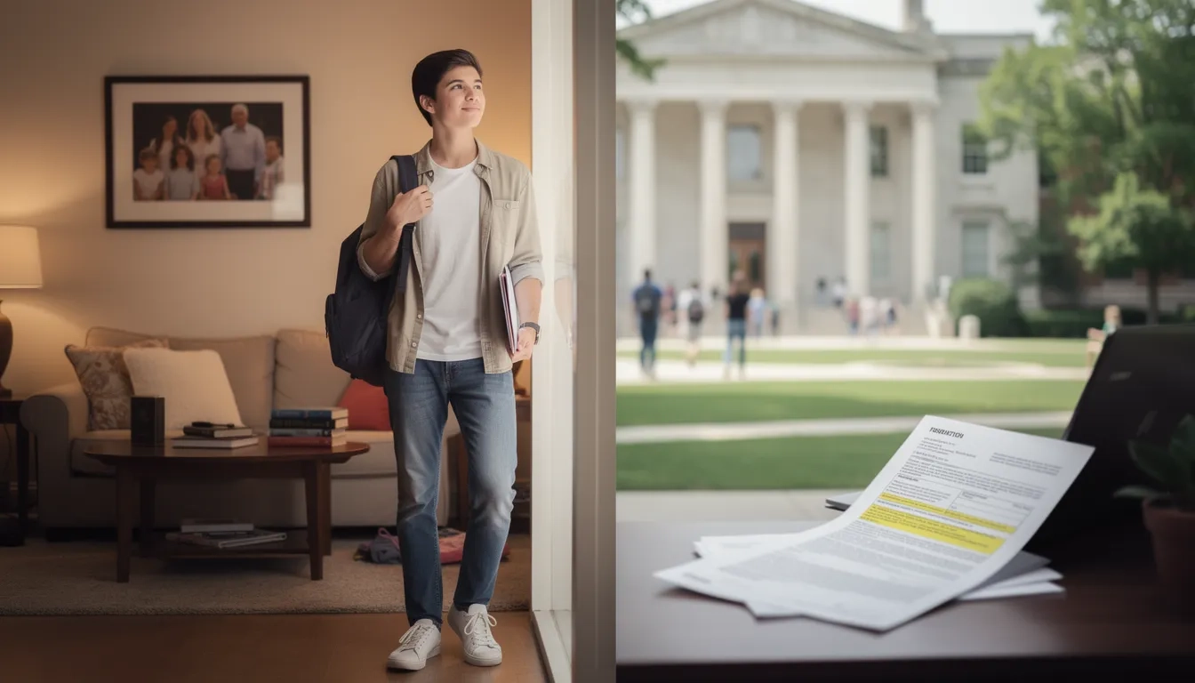College student stepping through a doorway representing a new legal reality