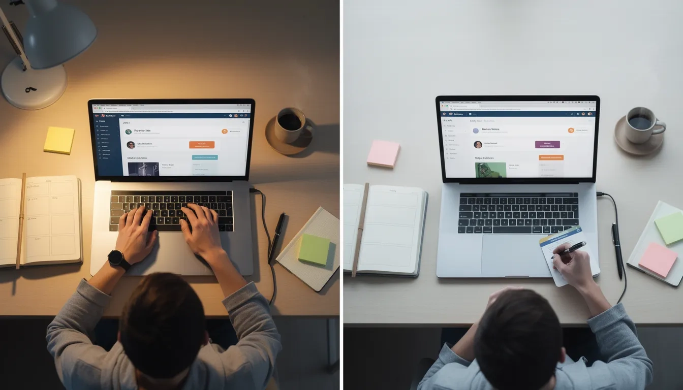College student comparing multiple internship platforms on a laptop