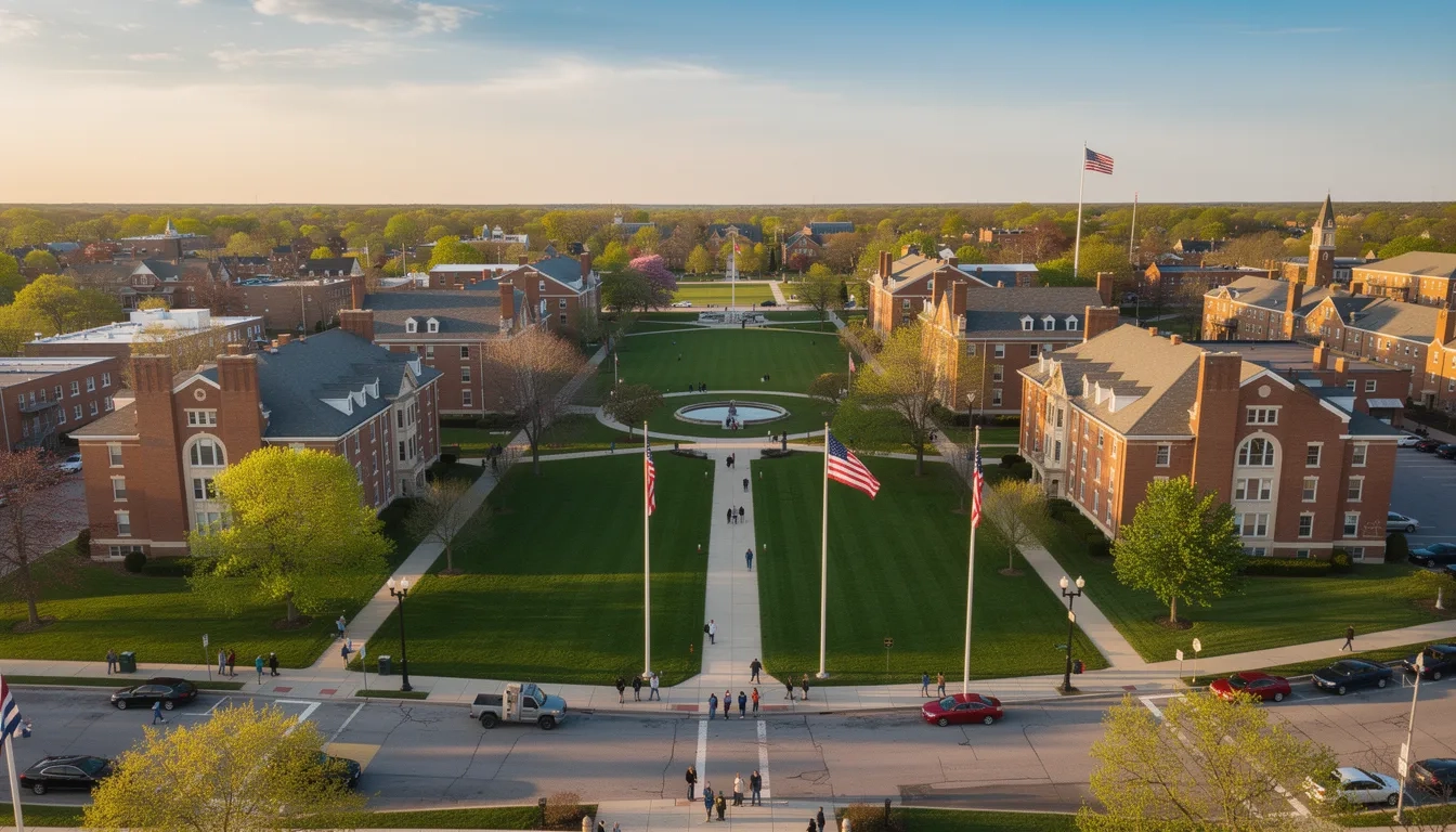 Iowa university campus aerial view