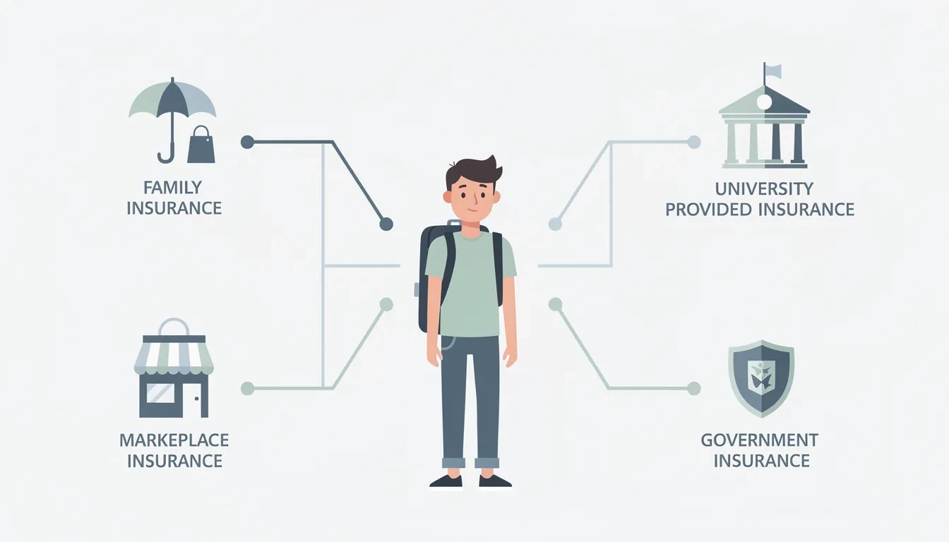 Diagram showing four health insurance options available to college students