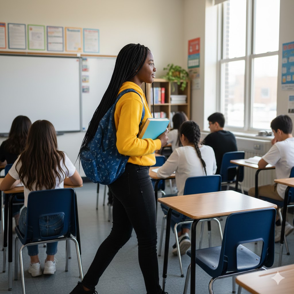 student arriving to class