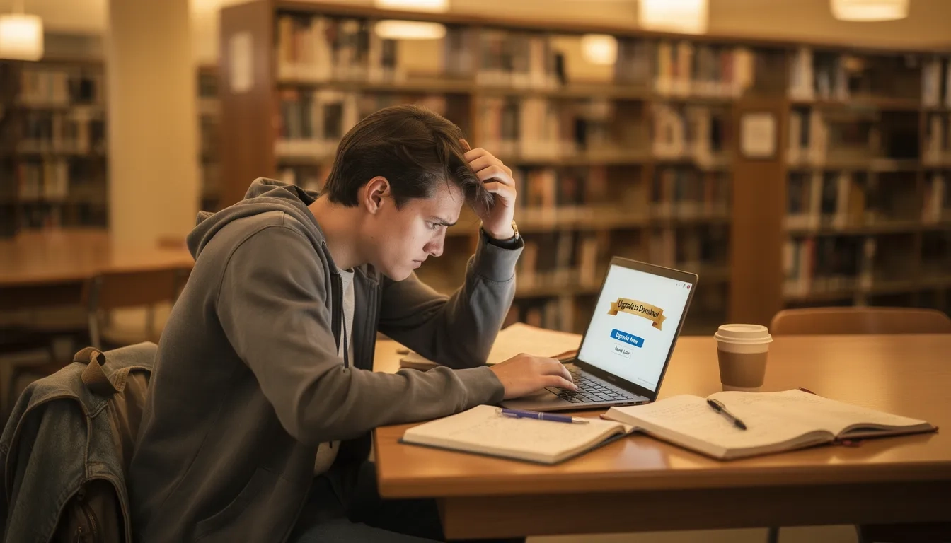 College student encountering a resume builder paywall