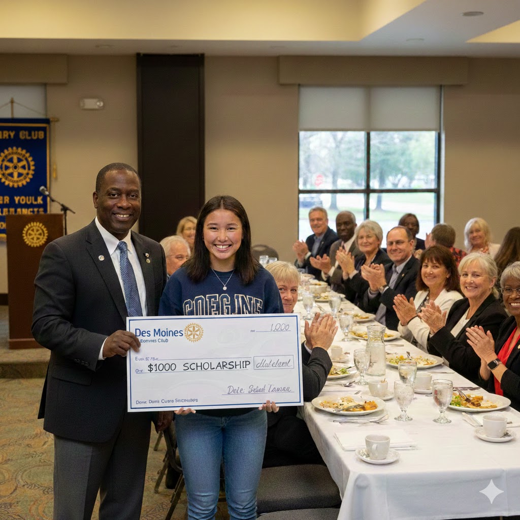 student receives a scholarship from a service club