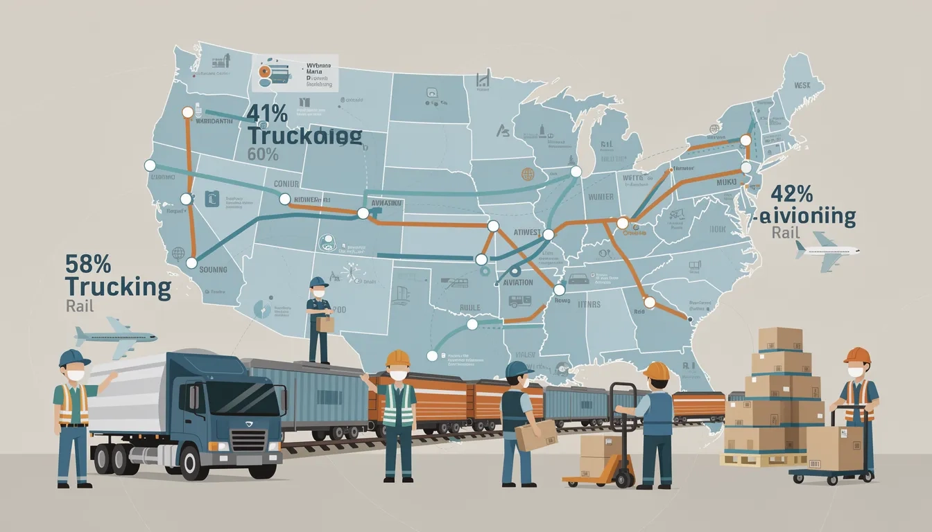 Infographic showing 13 million Americans employed in transportation and logistics across the United States