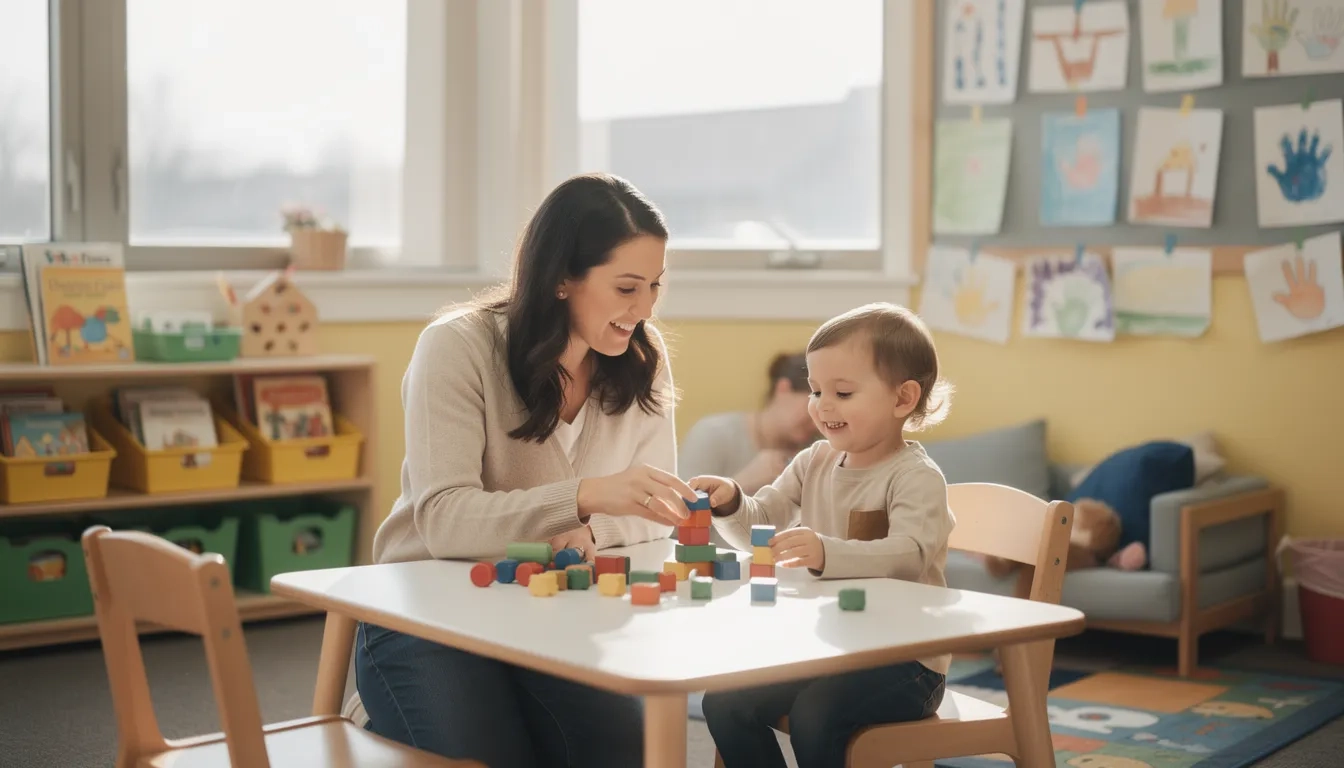 Illinois parent and child at a childcare center