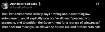 Social media comment about obstructing ICE