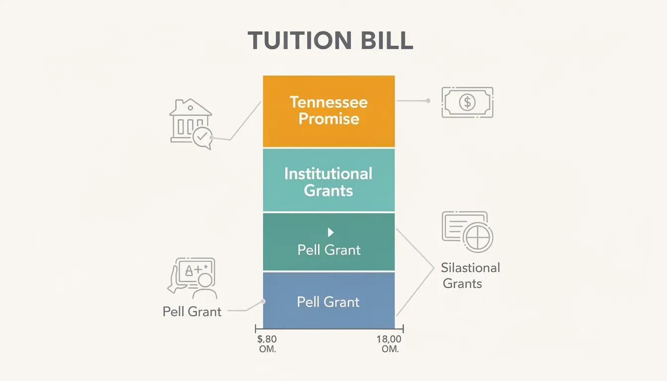 Diagram showing how Tennessee Promise fills the gap after Pell Grant and other aid, covering remaining tuition at a community college