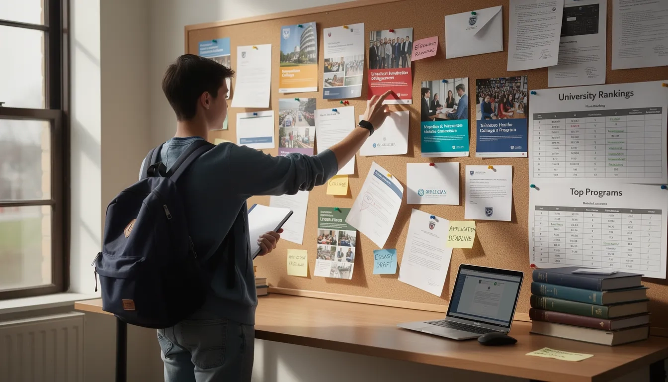 Student evaluating summer program options on a bulletin board