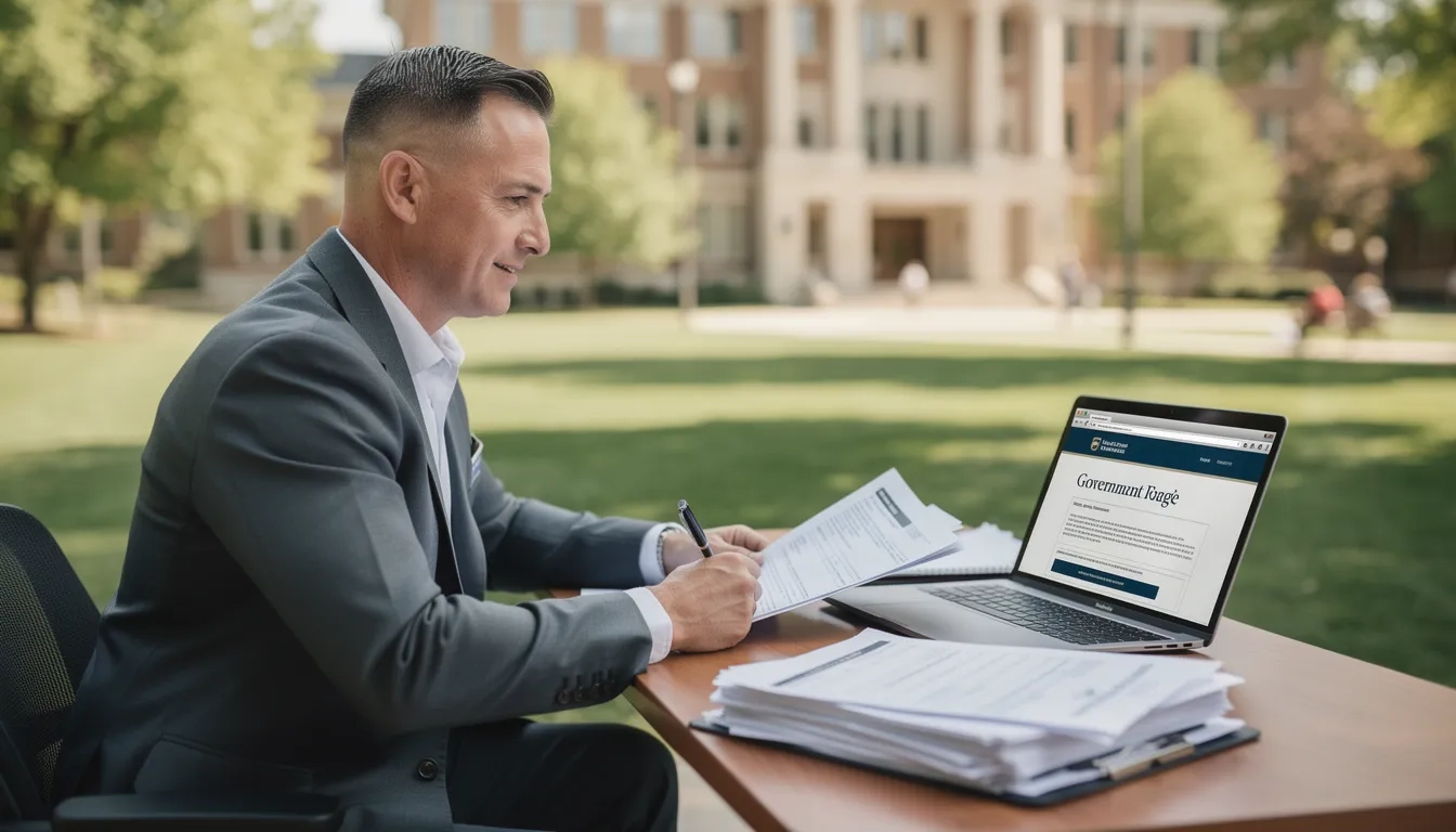 Veteran student reviewing GI Bill education benefits on a college campus