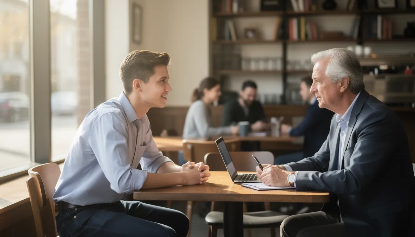 College student in an alumni interview at a coffee shop