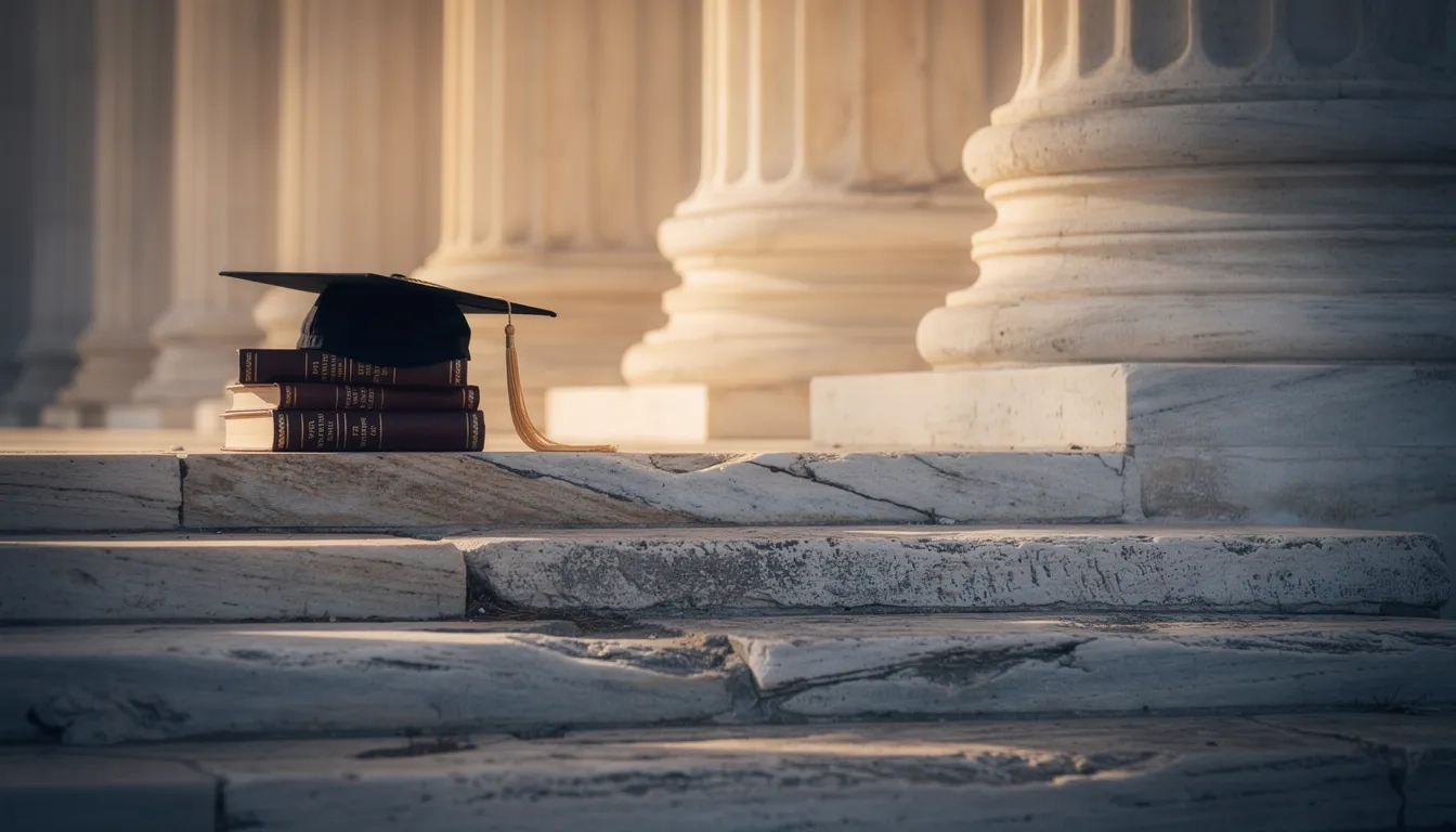 Classical Greek marble columns in golden light symbolizing heritage and academic scholarship