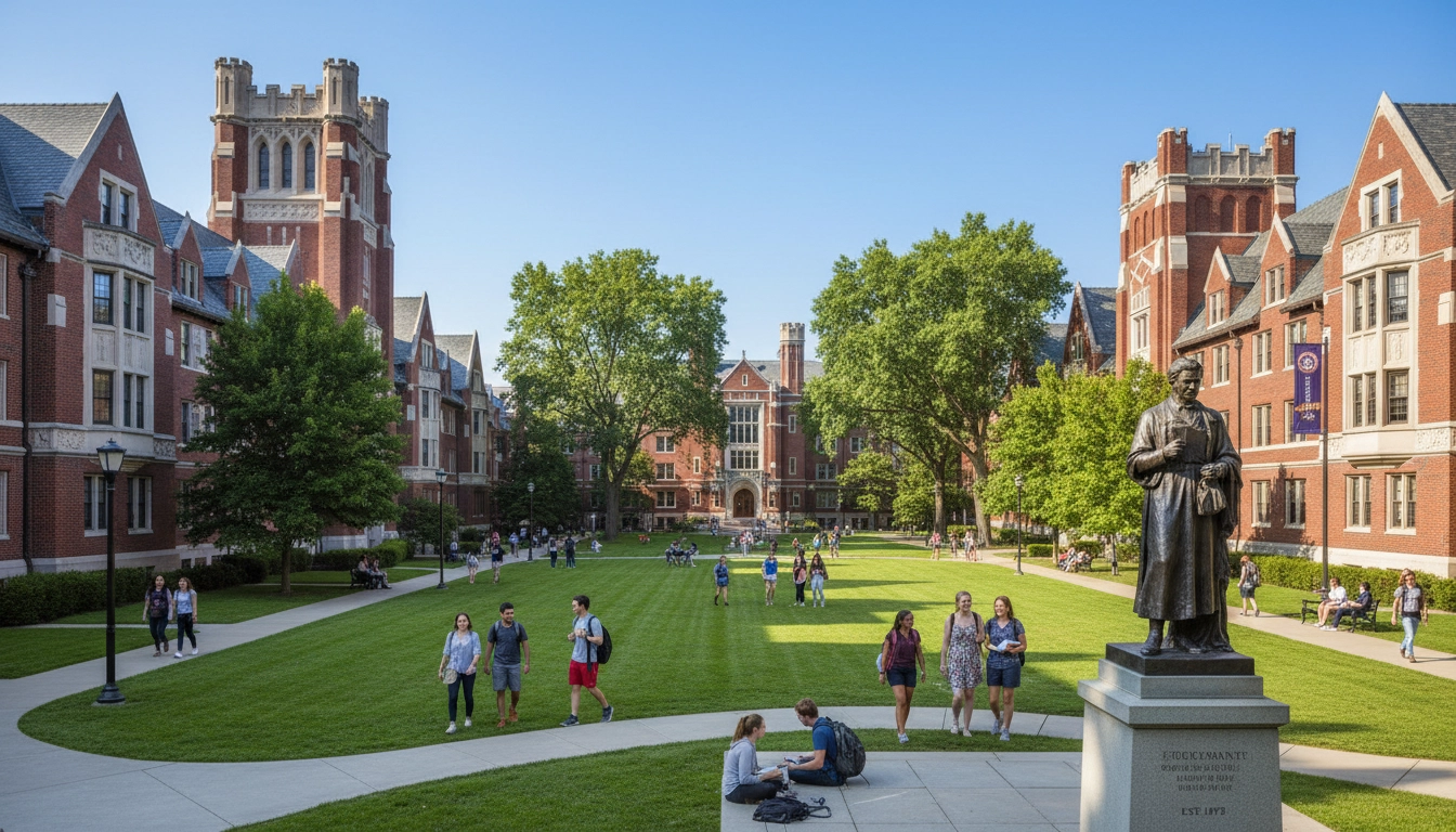 Creighton University main campus quad with students