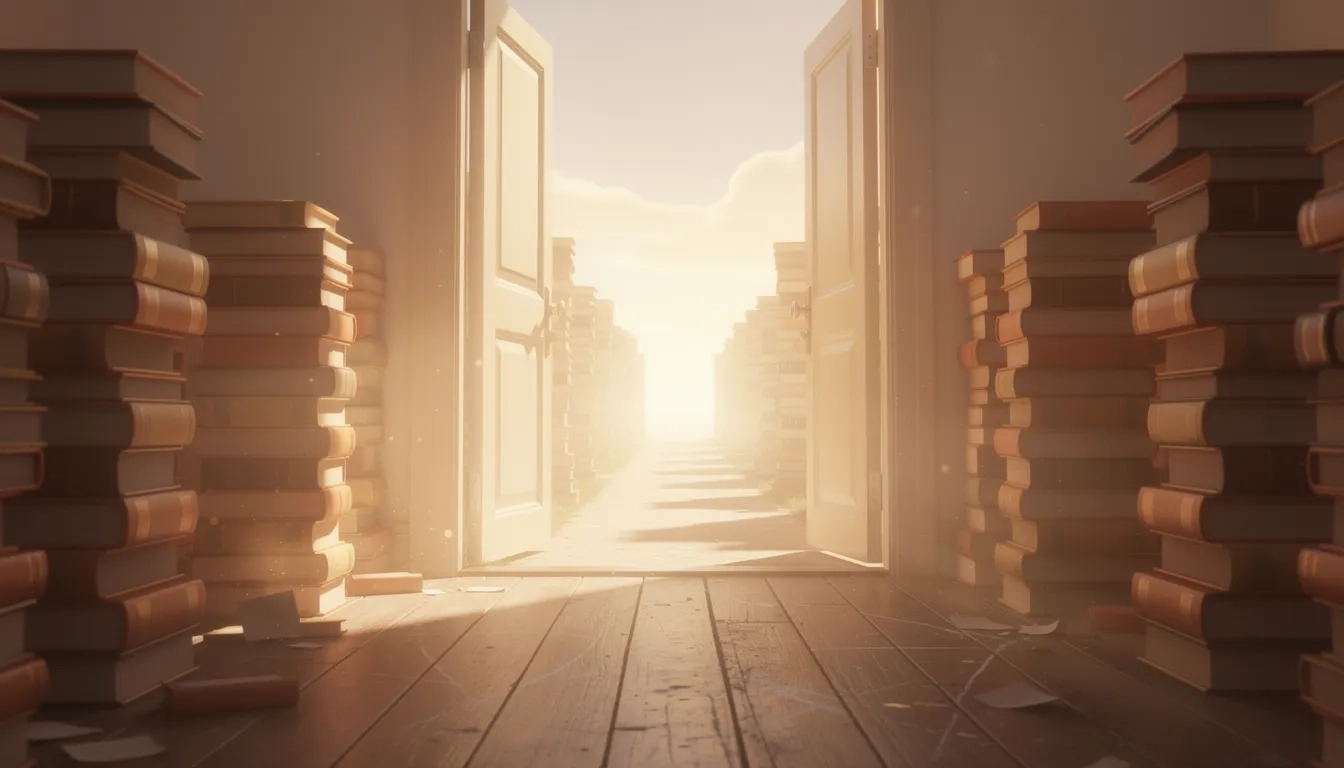 Open doorway and path of books symbolizing first-generation college opportunity