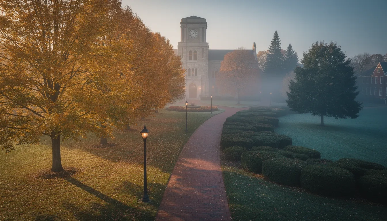 Two diverging paths on a university campus symbolizing early decision versus early action