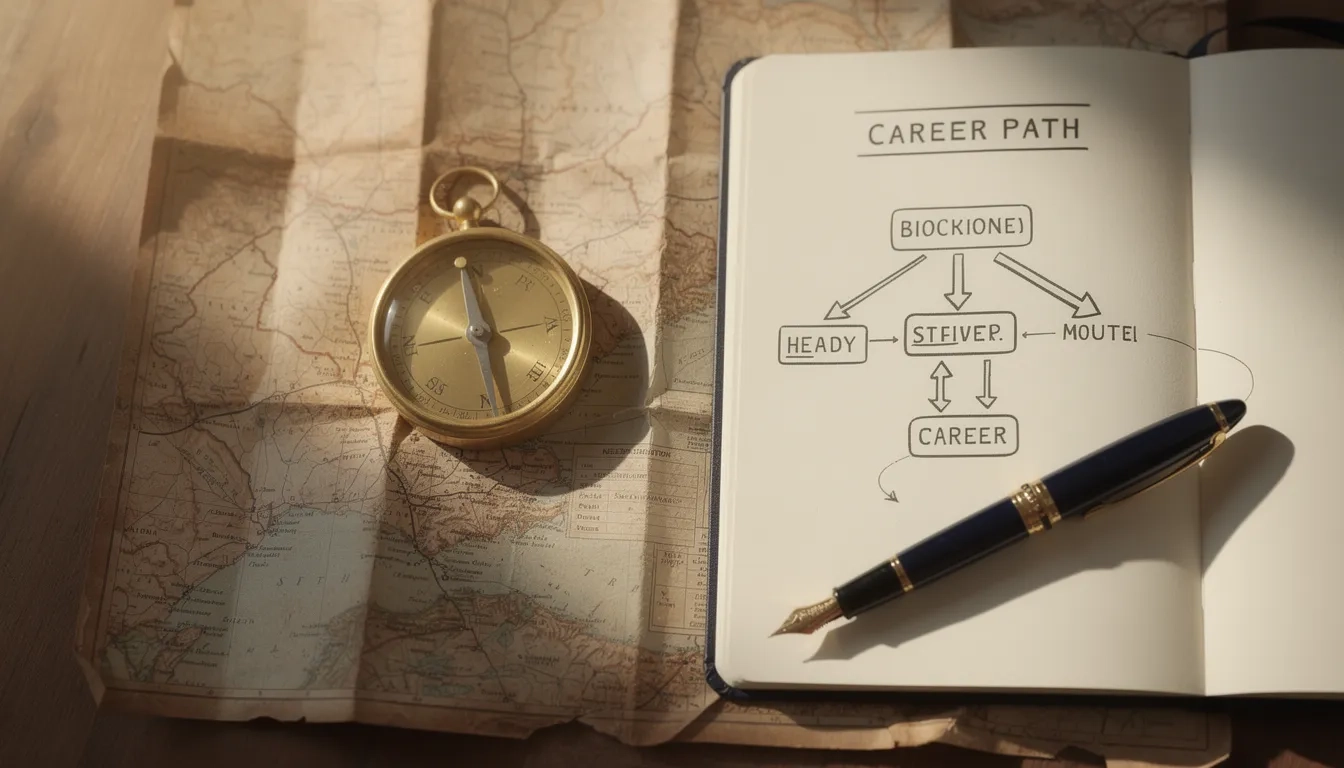 Brass compass on a map representing career-focused college planning