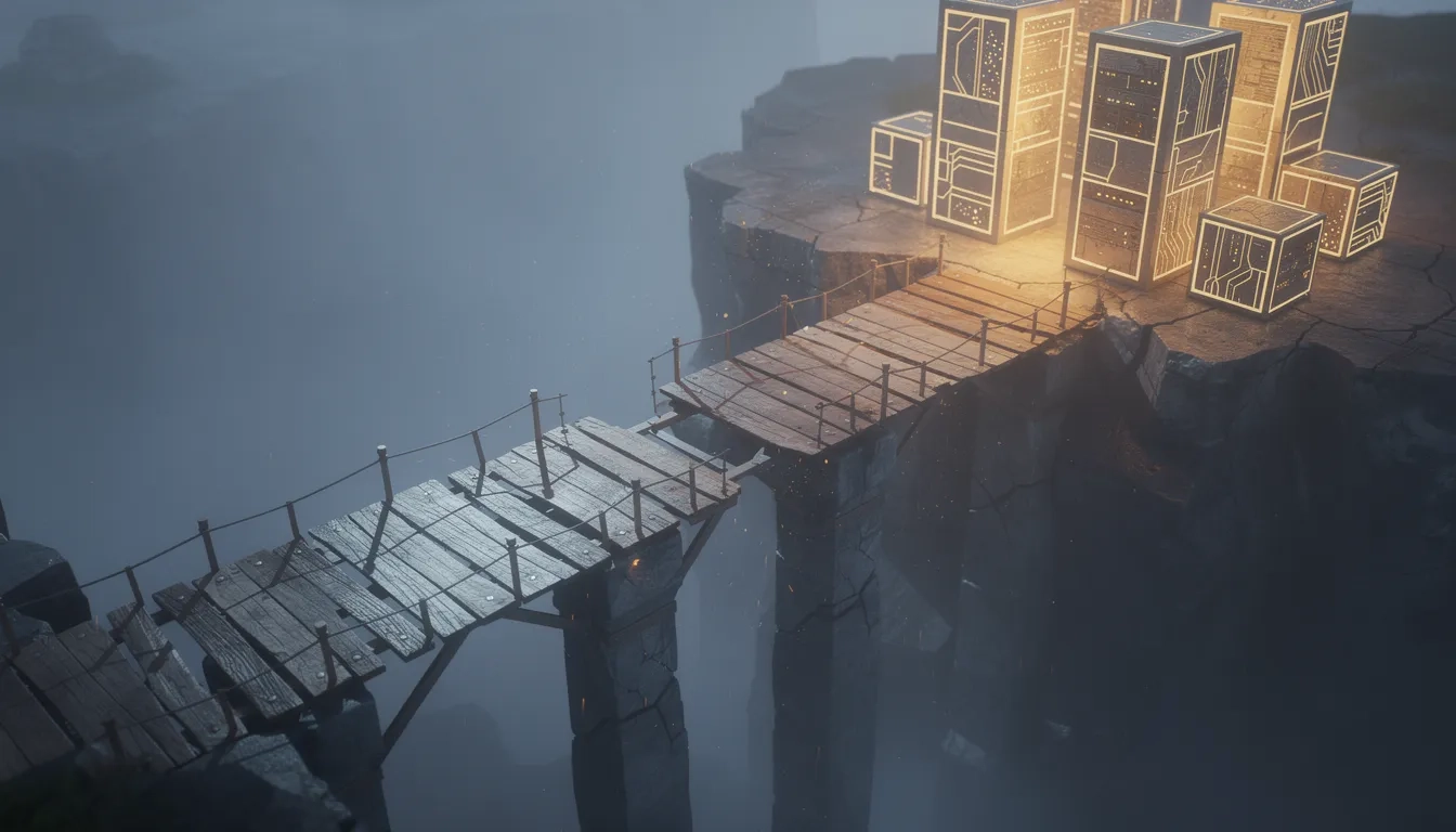 Diverging bridge paths symbolizing the uncertain choice of pursuing a coding bootcamp in 2026