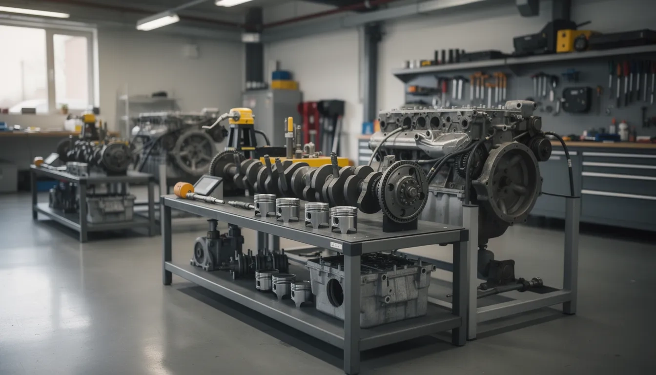Technical training shop with diesel engine components