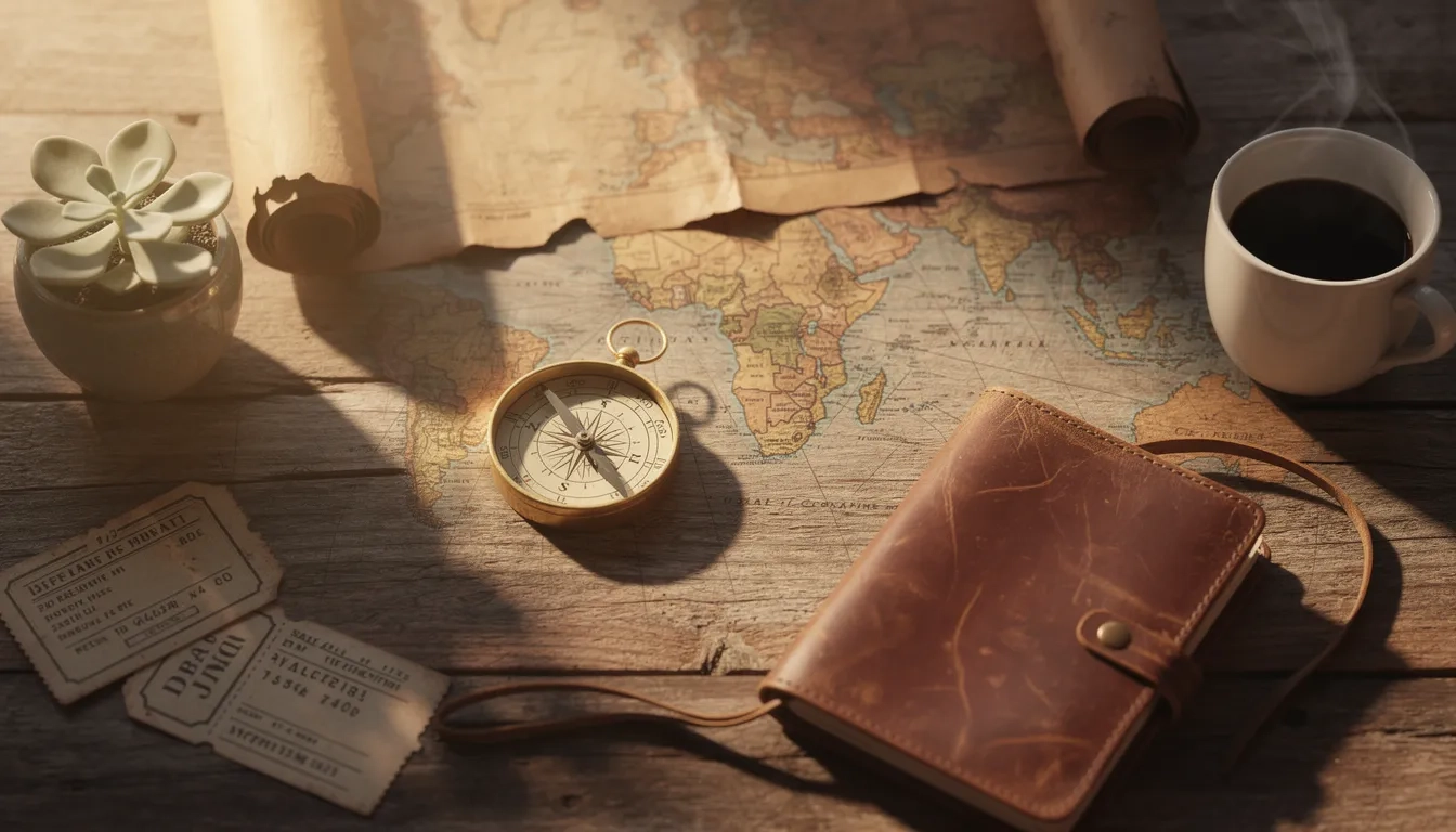 Compass and map on a desk symbolizing gap year planning and travel