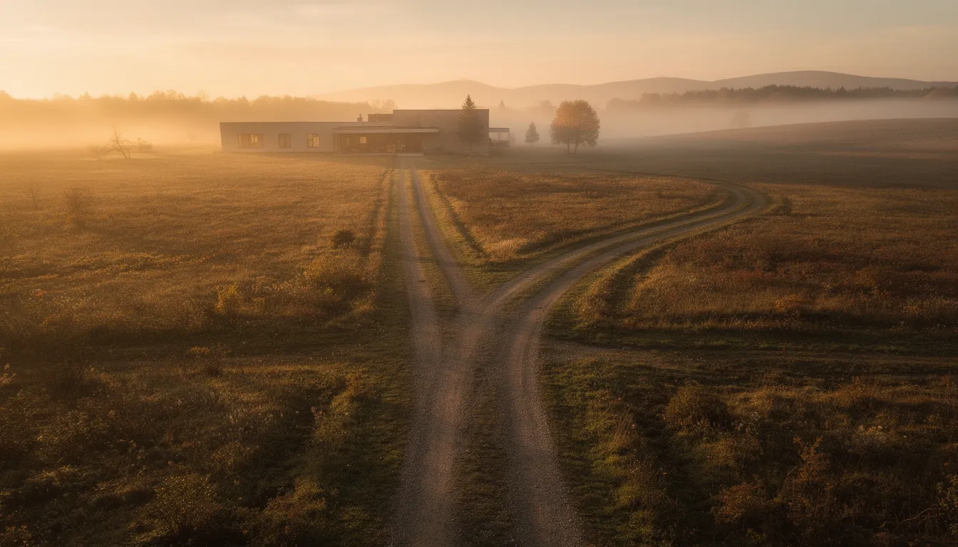 Two diverging paths through a golden field symbolizing the choice between community college and a four-year university