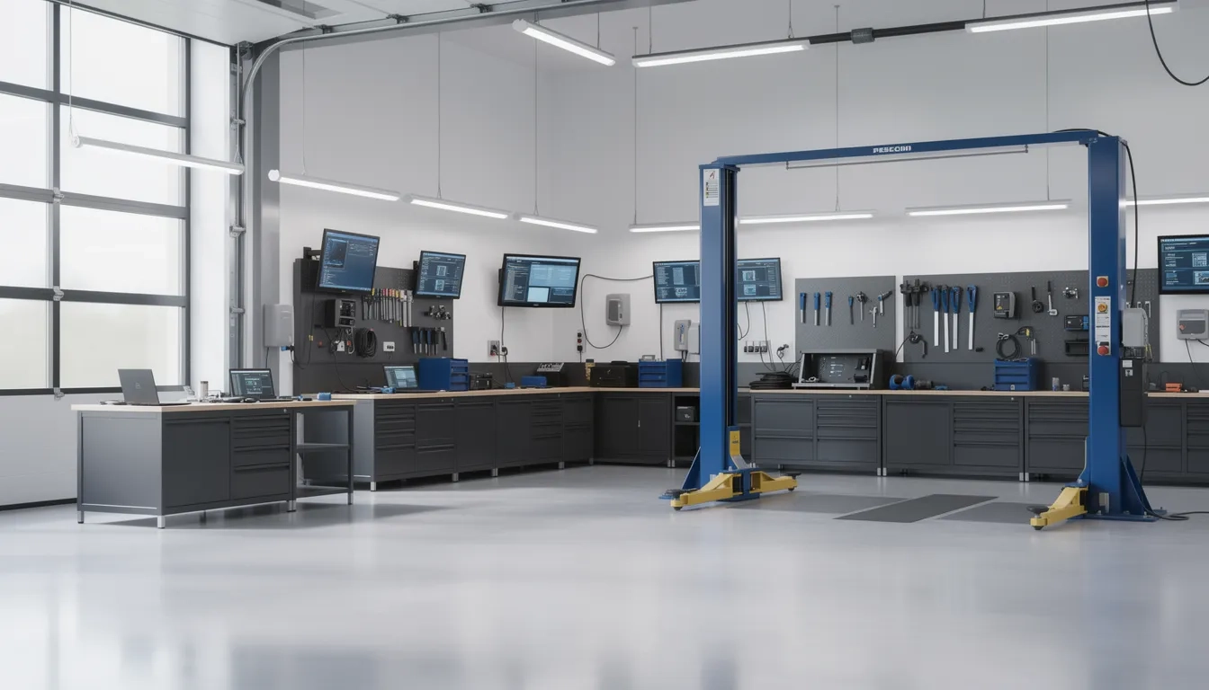 Automotive technology classroom with a car lift