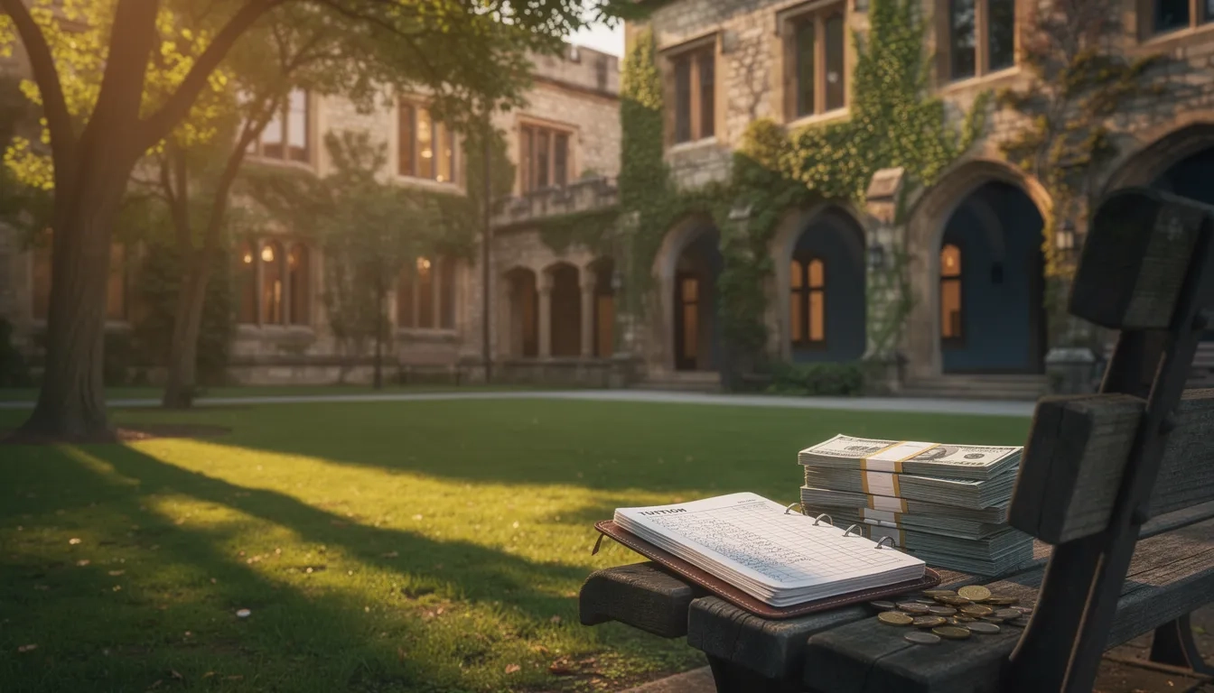 Sunlit university campus with tuition funds symbolizing GI Bill education benefits