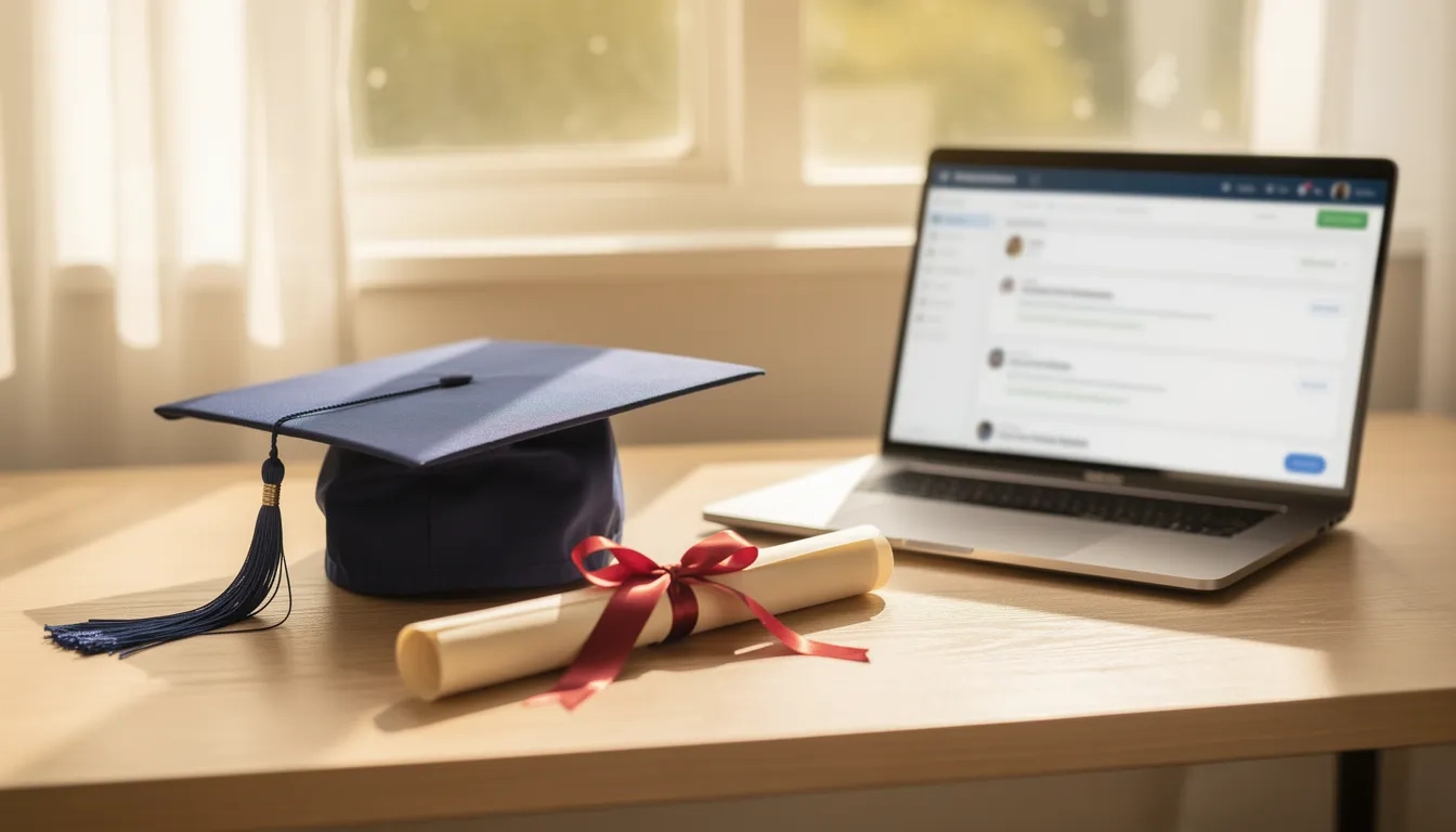 Graduation cap and diploma beside a laptop representing accredited online accounting programs