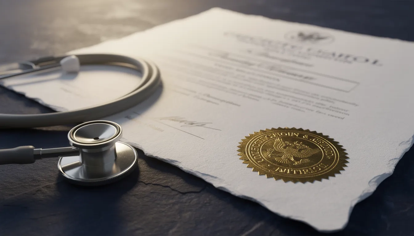 Accreditation certificate and stethoscope representing verified healthcare administration programs