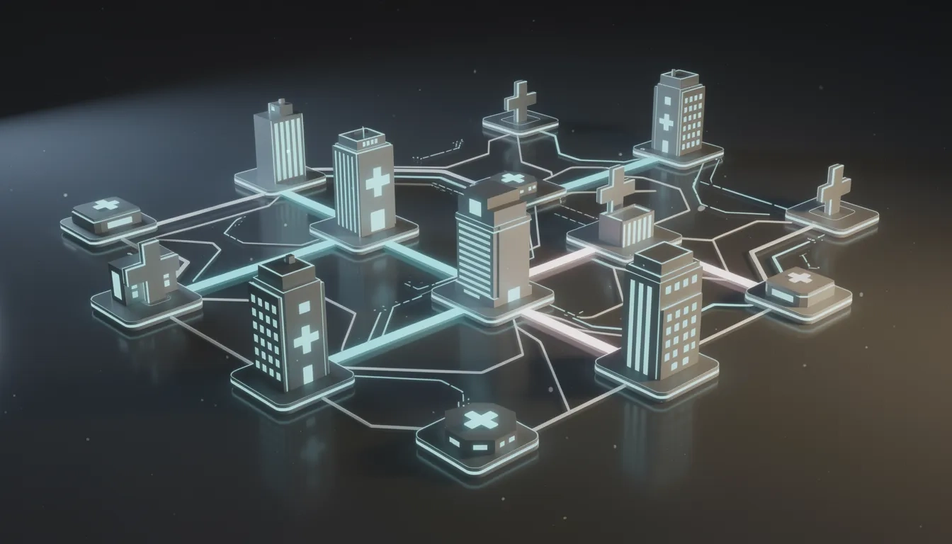Abstract network illustration representing healthcare administration career paths