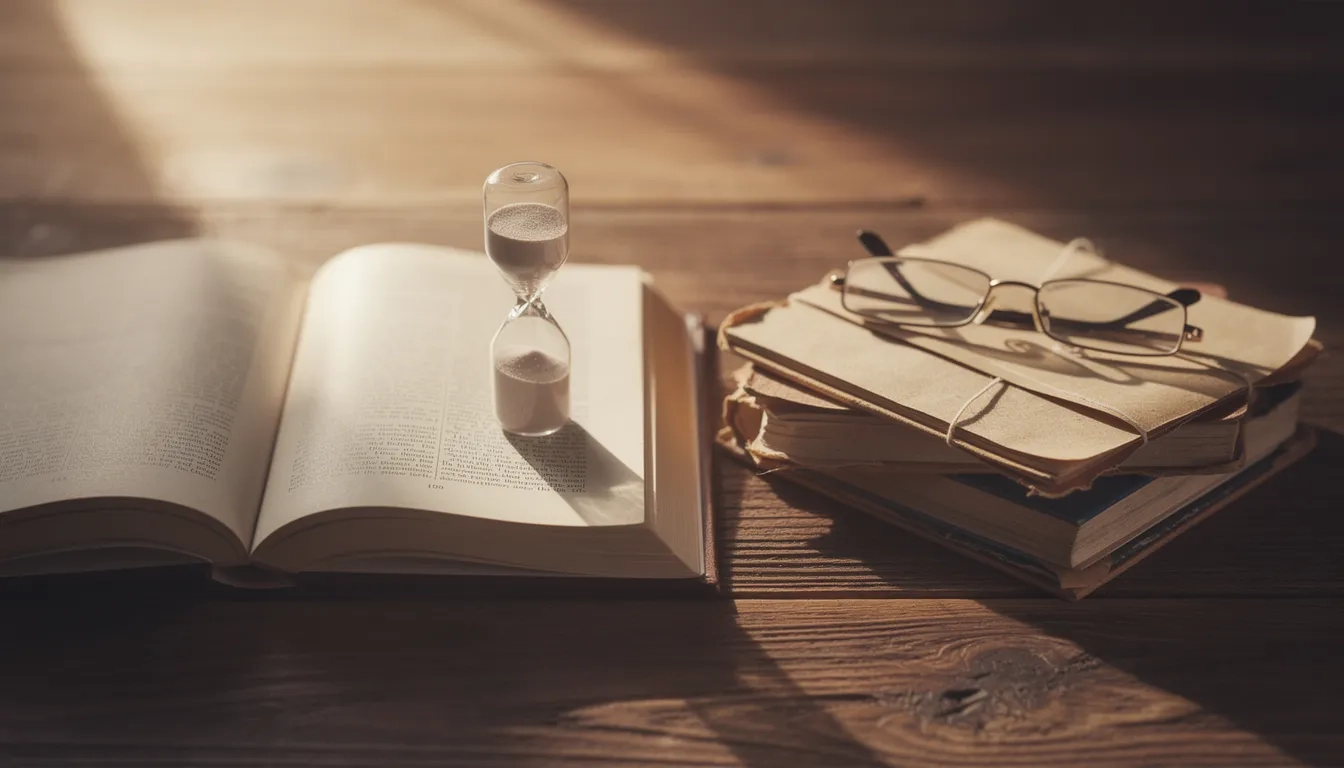 Open book and hourglass on a wooden desk symbolizing the timeline of earning a psychology degree