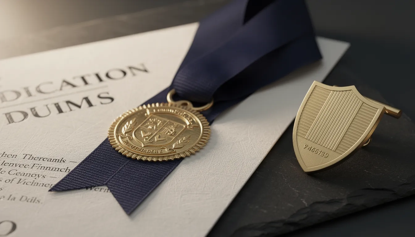 Accreditation certificate and badge representing verified criminal justice programs
