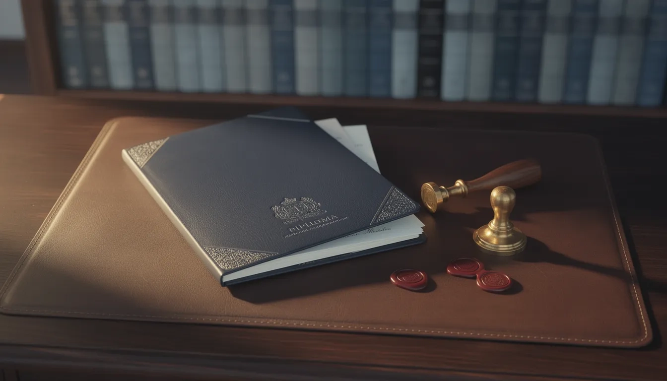 Diploma folders and academic materials on a desk symbolizing accredited degree programs