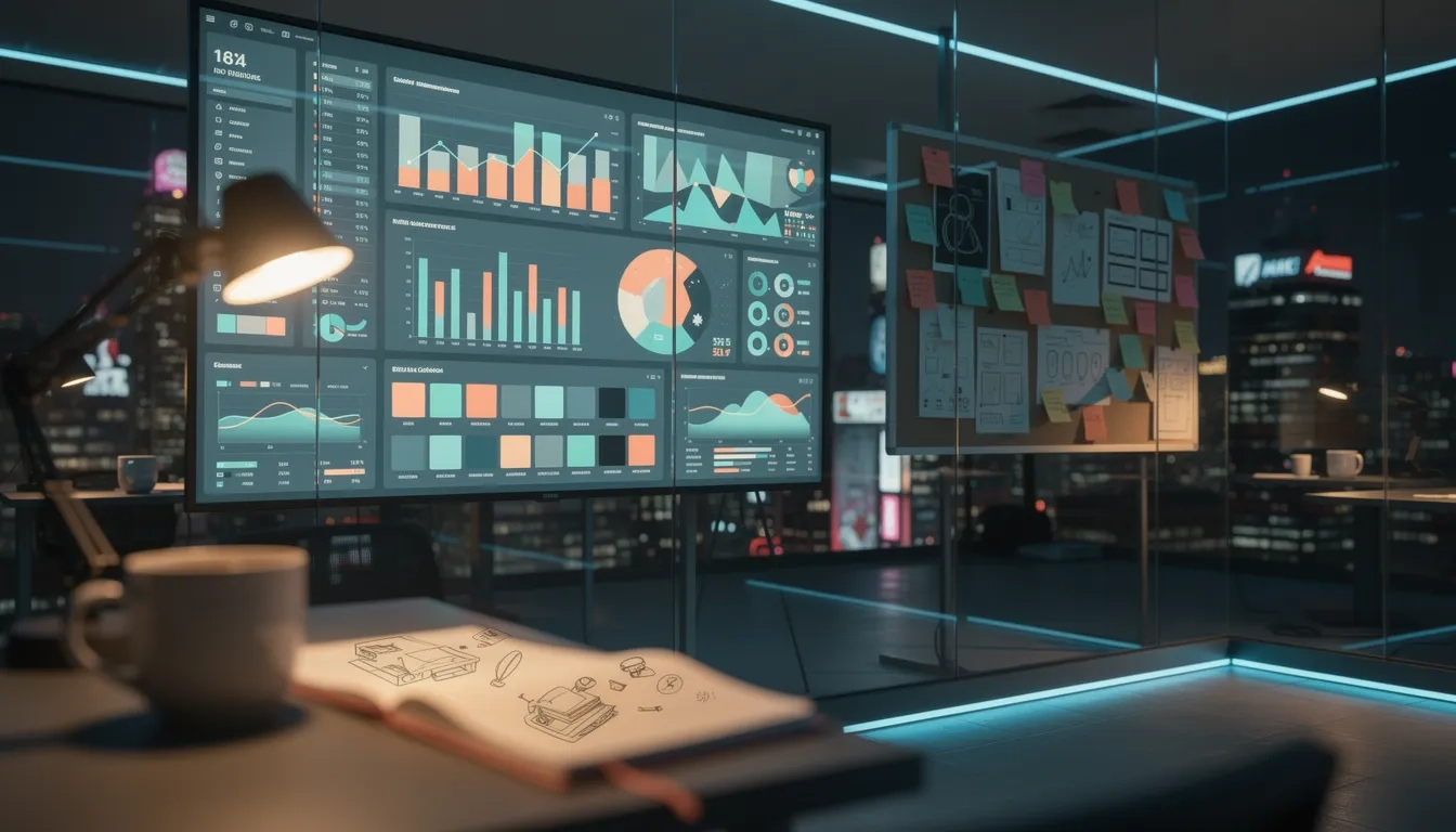 Modern marketing strategy wall with data charts and campaign boards