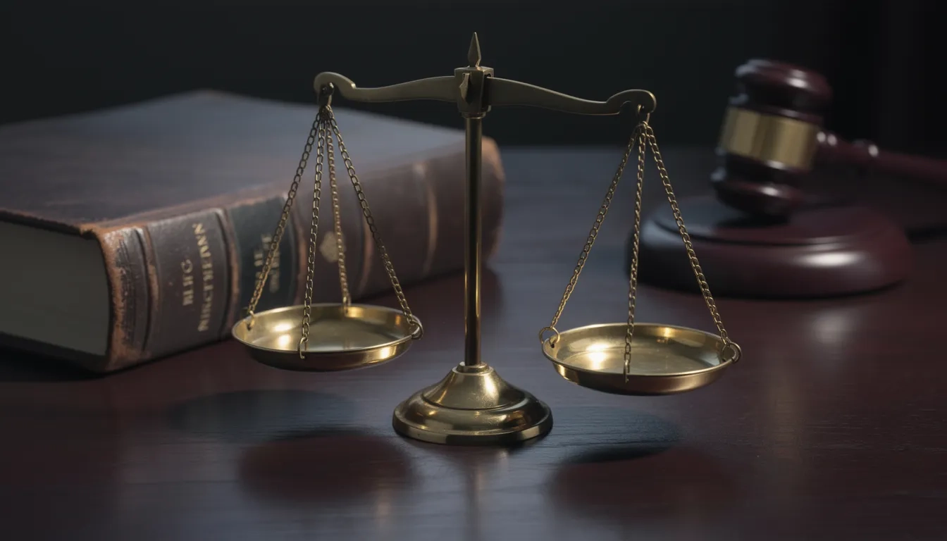 Justice scales and law book representing online criminal justice degree programs
