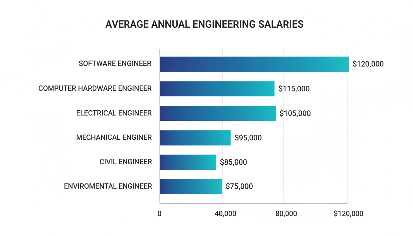 Bar chart comparing mean annual salaries across major engineering disciplines in 2026