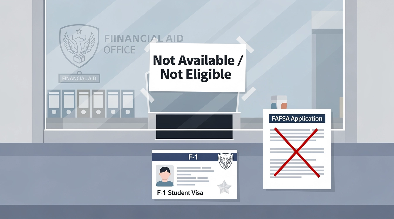 Illustration representing federal financial aid restrictions for international students on F-1 visas