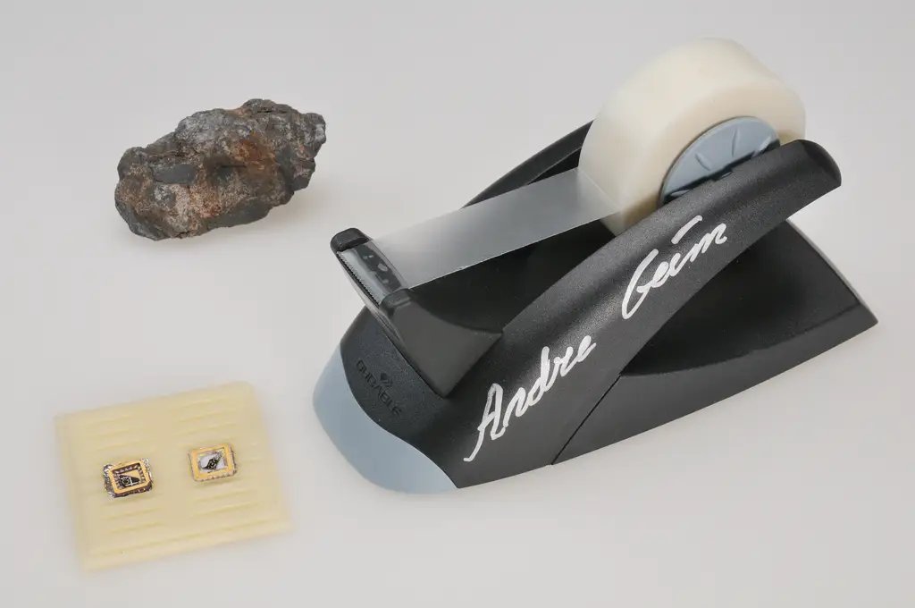 A lump of graphite, a graphene transistor, and a tape dispenser.