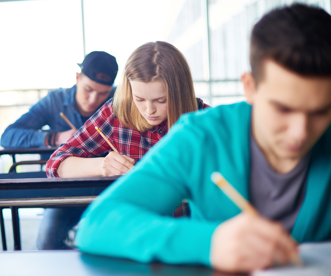 students taking exams to earn early college credits