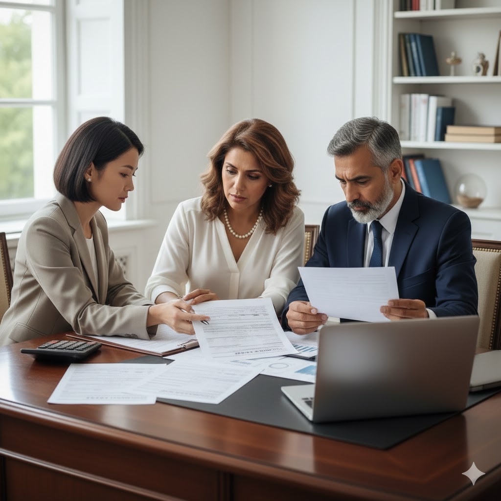 middle-aged parents meeting with their financial advisor