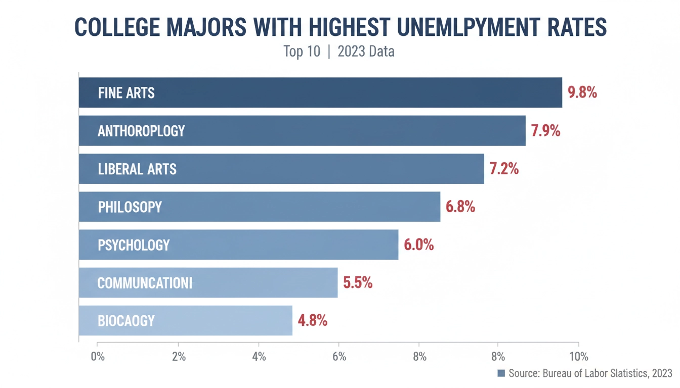 Bar chart ranking college majors by unemployment rate in 2026