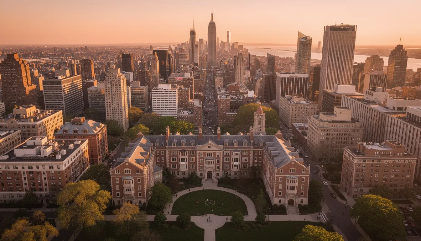 New York City skyline with university satellite campus buildings