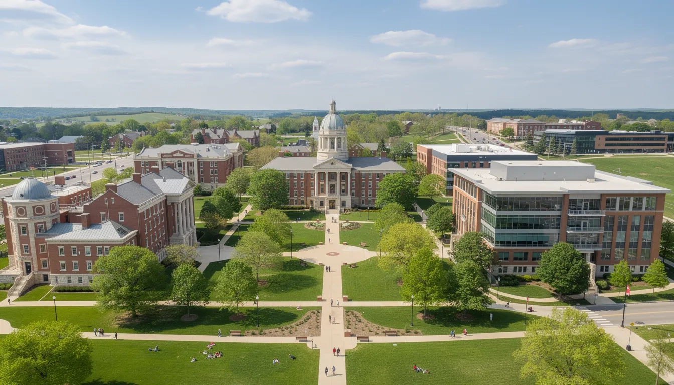 Missouri college campus aerial view