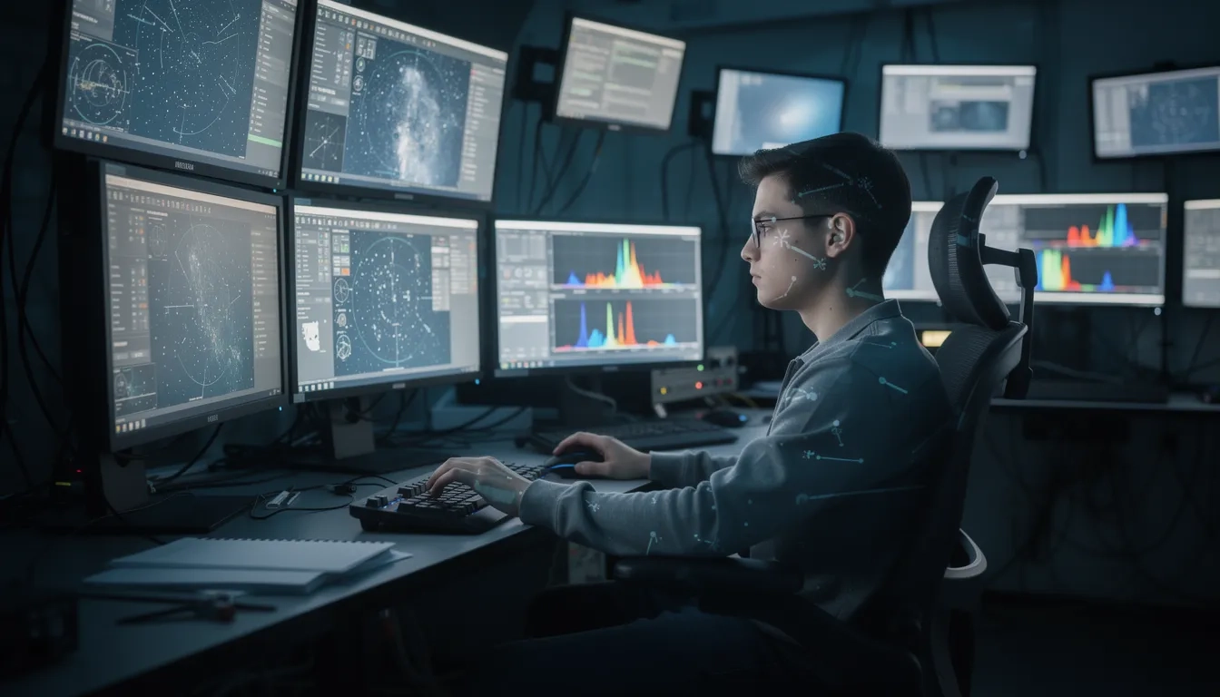 Undergraduate astronomy student analyzing observational data at a university observatory