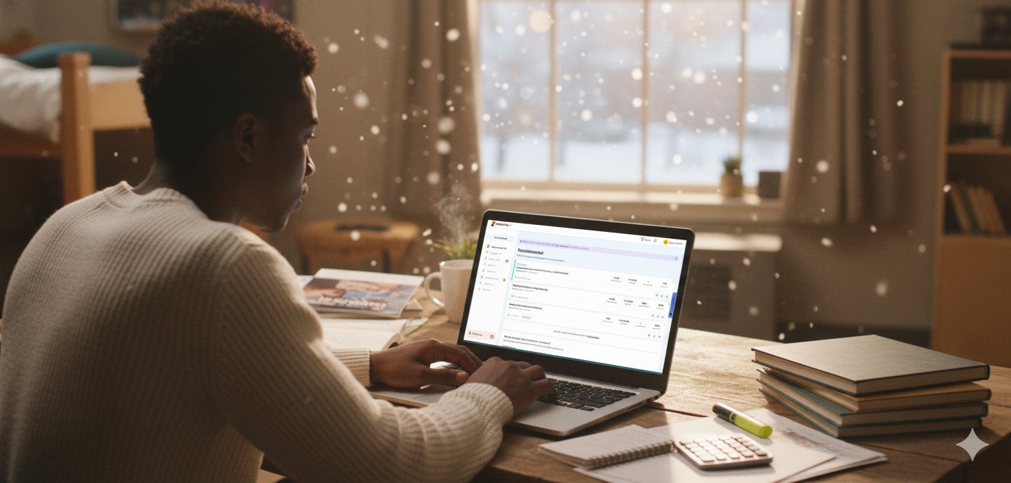 Student applying for scholarships during winter break