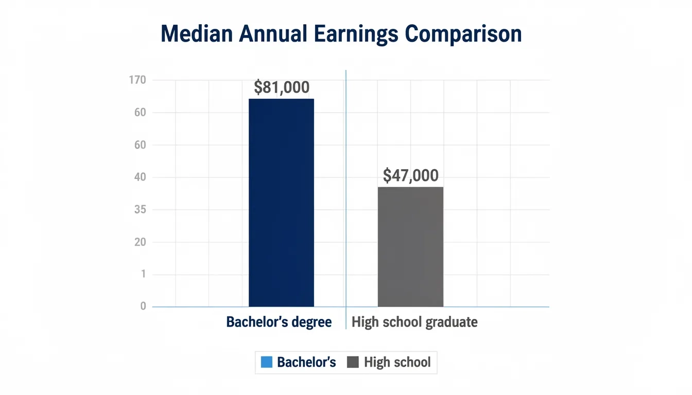 Bar chart comparing median annual earnings of bachelor's degree holders versus high school graduates