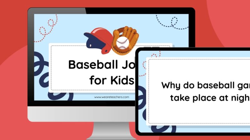 an image of a computer and ipad screen featuring two baseball jokes slides