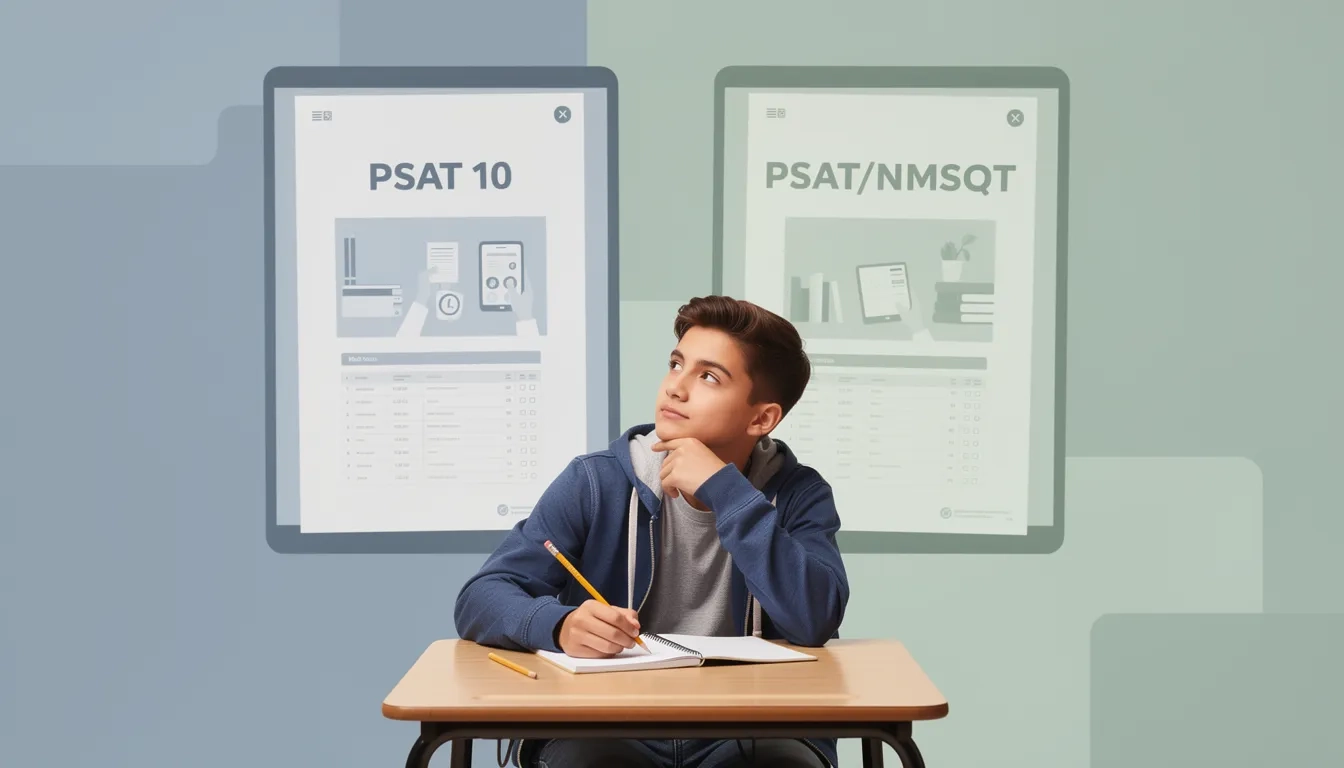 Illustration comparing PSAT 10 and PSAT/NMSQT test options for 10th graders