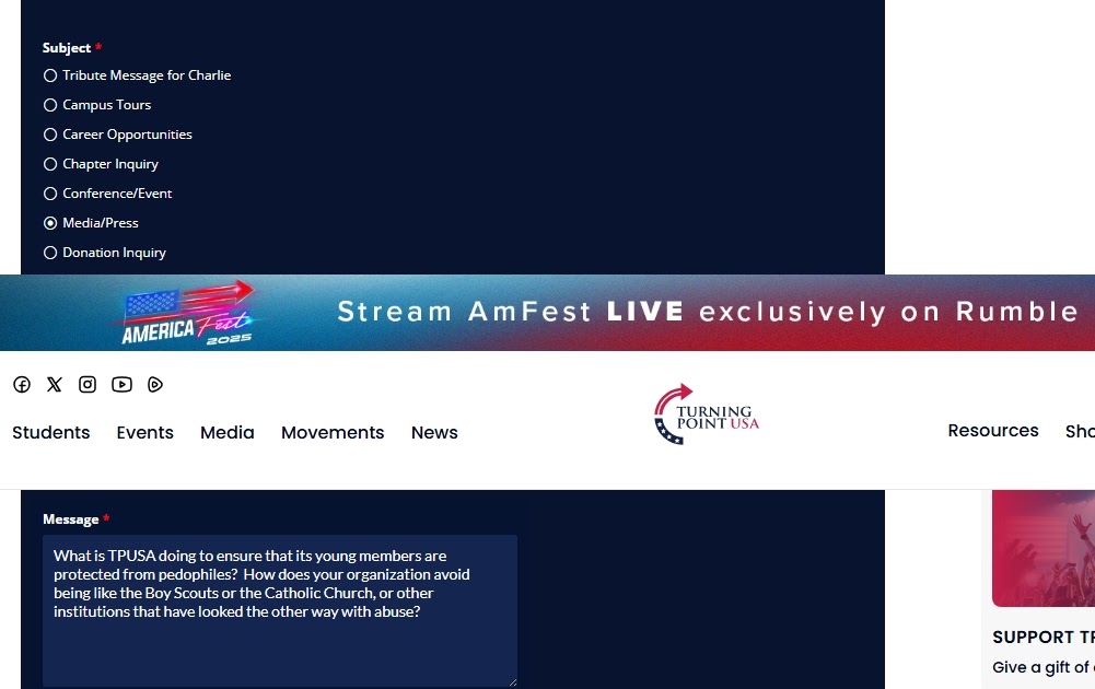 Media Request to Turning Point USA about Protecting Children