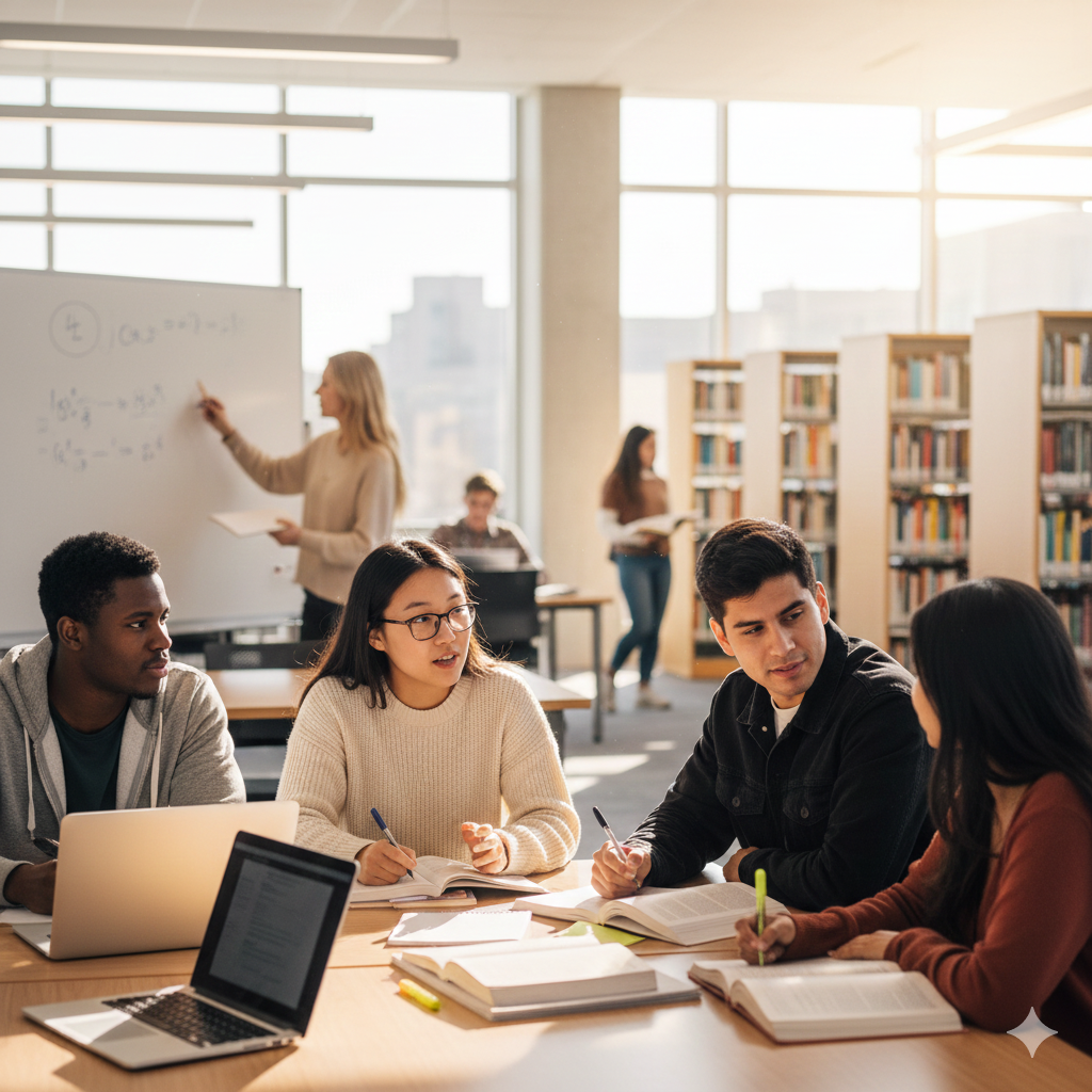 students in a college classroom