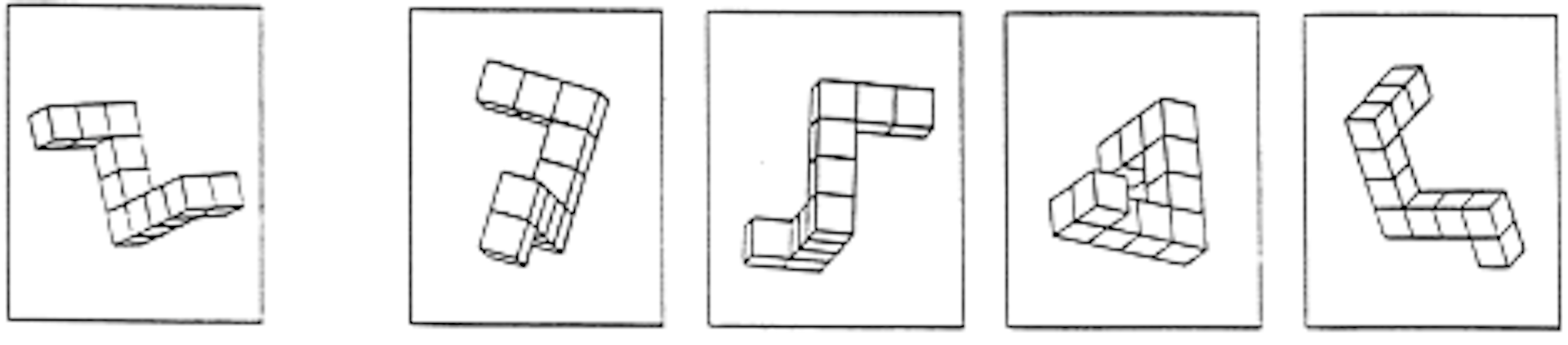 White blocks are seen in different configurations in a drawing.