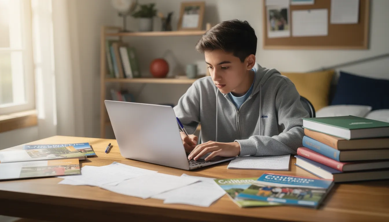 Student researching colleges beyond rankings on a laptop